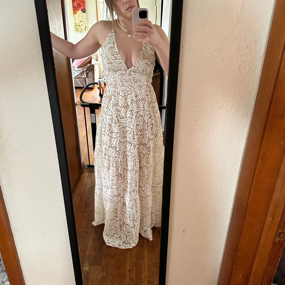 White cream and gold Maxi dress the population